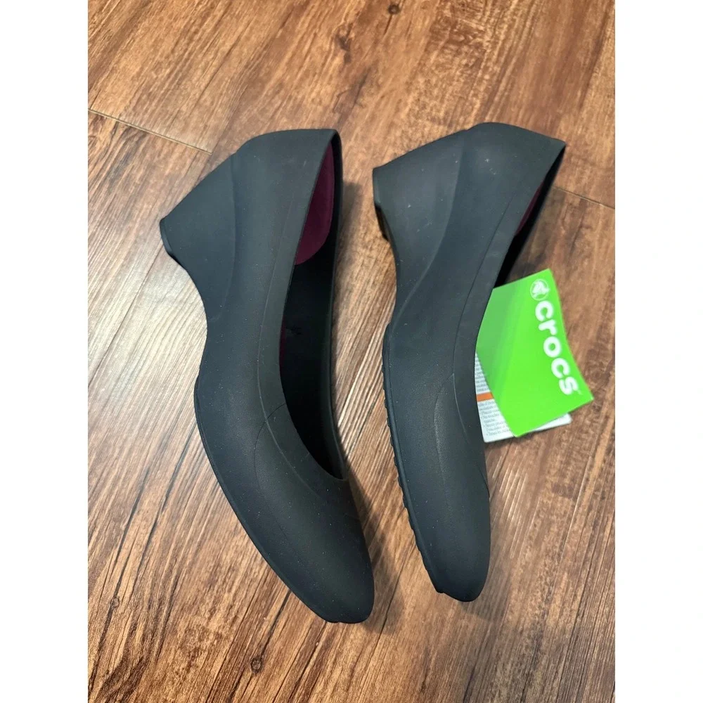 Crocs Lina Wedge Black Pointed Toe Pump‎ Shoes 203408-001 Womens Size 11 NEW